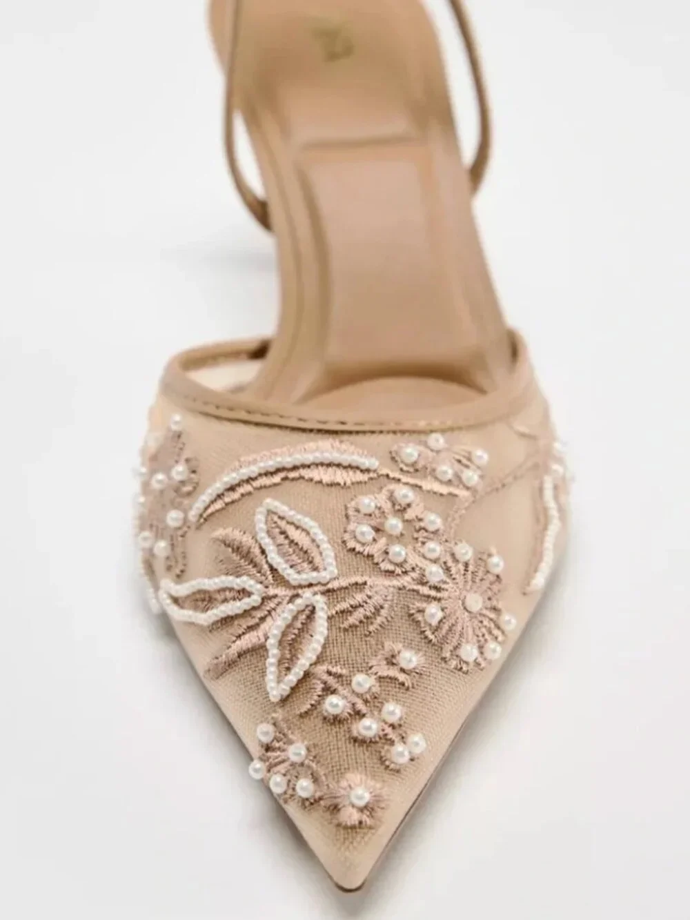 Zara Embroidered Mesh Slingbacks